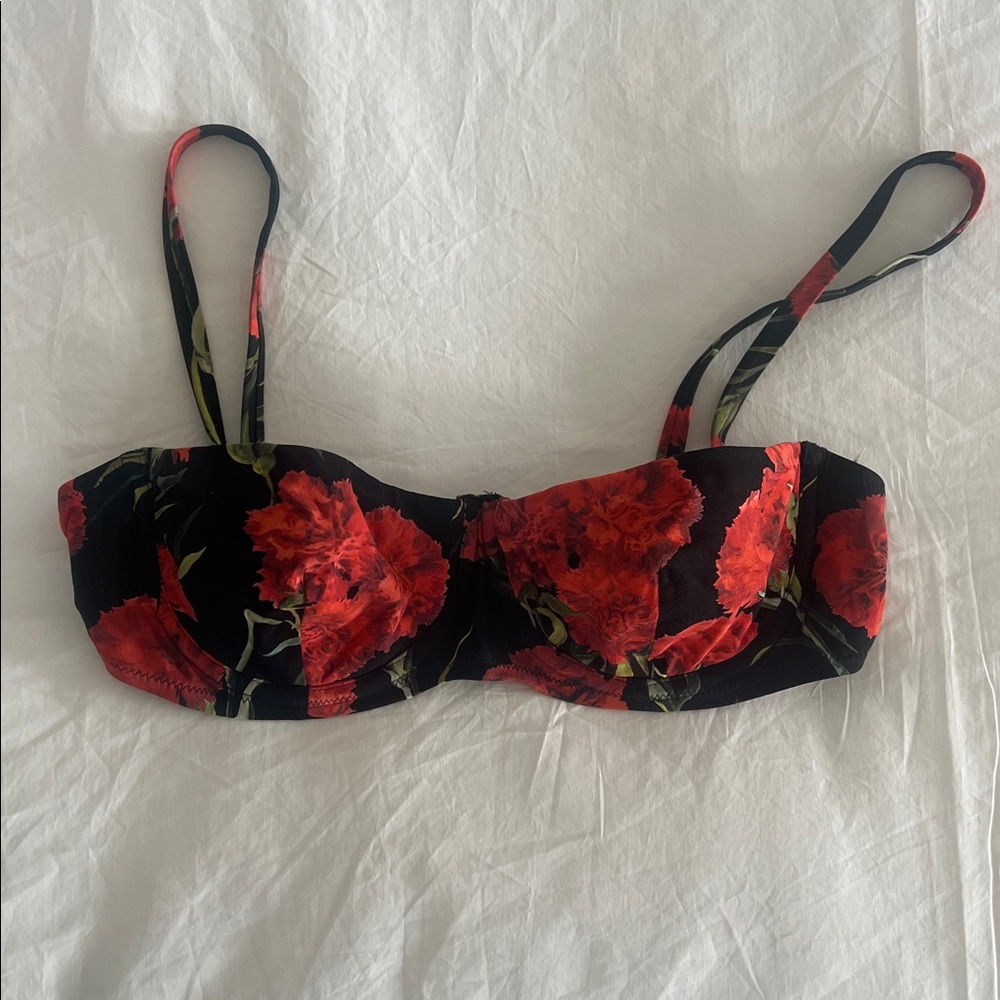 Dolce & Gabbana Black and Red Floral Bandeau bikini top USA Small